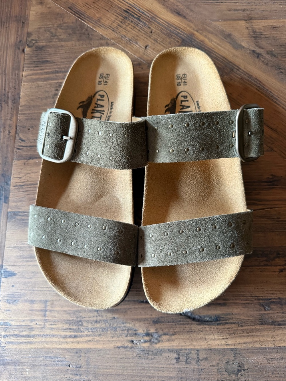 Plakton Women's Olive Suede Double Strap Sandals